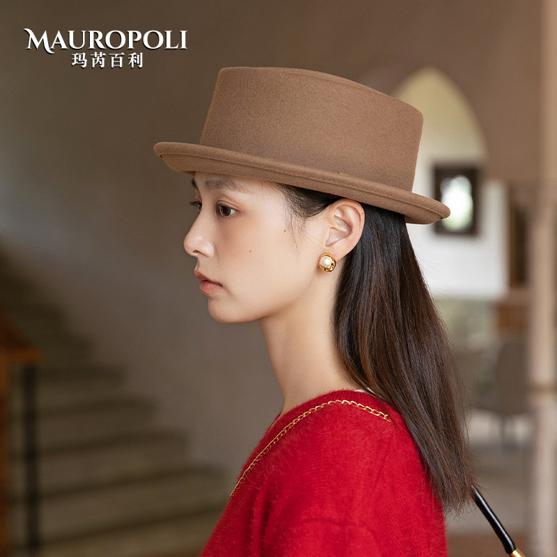 礼帽女秋冬纯羊毛定型平顶渔夫帽