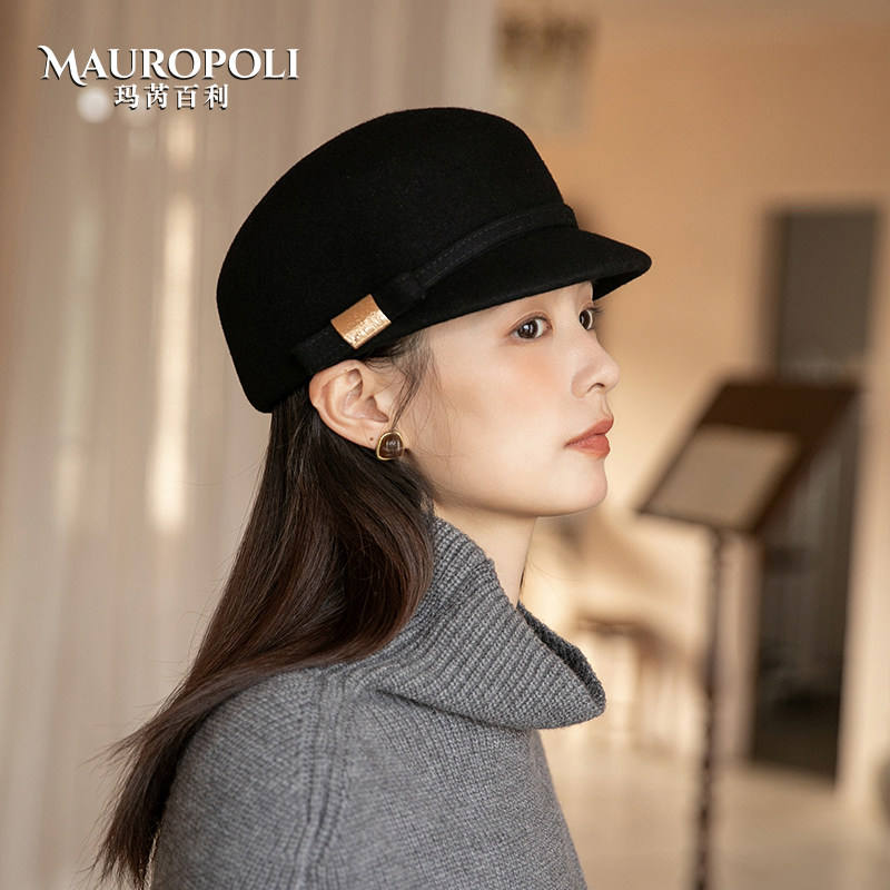 鸭舌帽女秋冬季羊毛定型马术帽