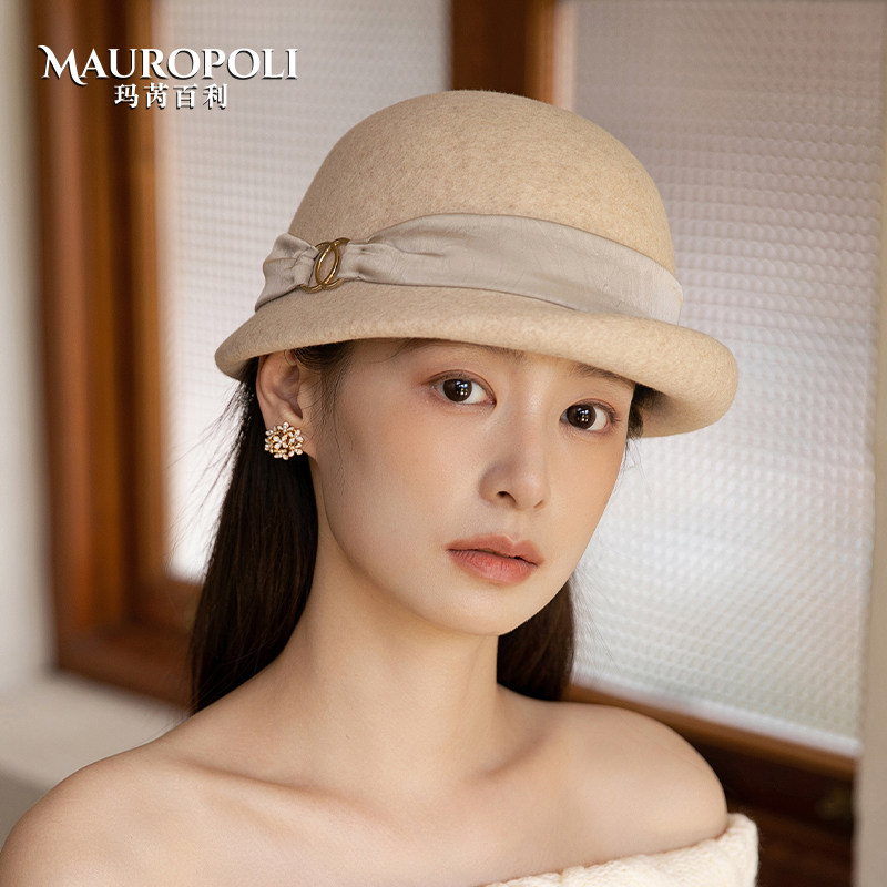 礼帽女秋冬卷边纯羊毛定型渔夫帽