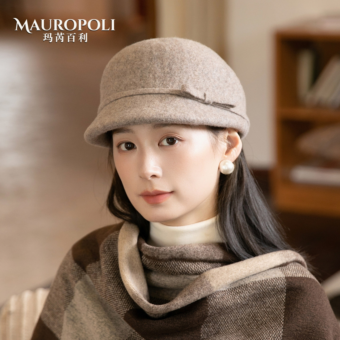 100%羊毛马术帽女气质保暖鸭舌帽