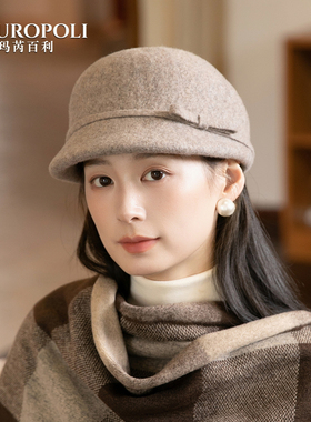 英伦复古羊毛马术帽女秋冬2025新款保暖气质鸭舌帽显脸小渔夫帽女