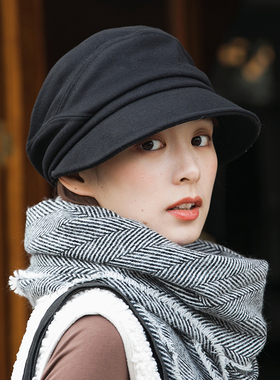 秋冬新款鸭舌帽女韩版百搭日系渔夫帽休闲帽子女冬季小檐堆堆帽潮