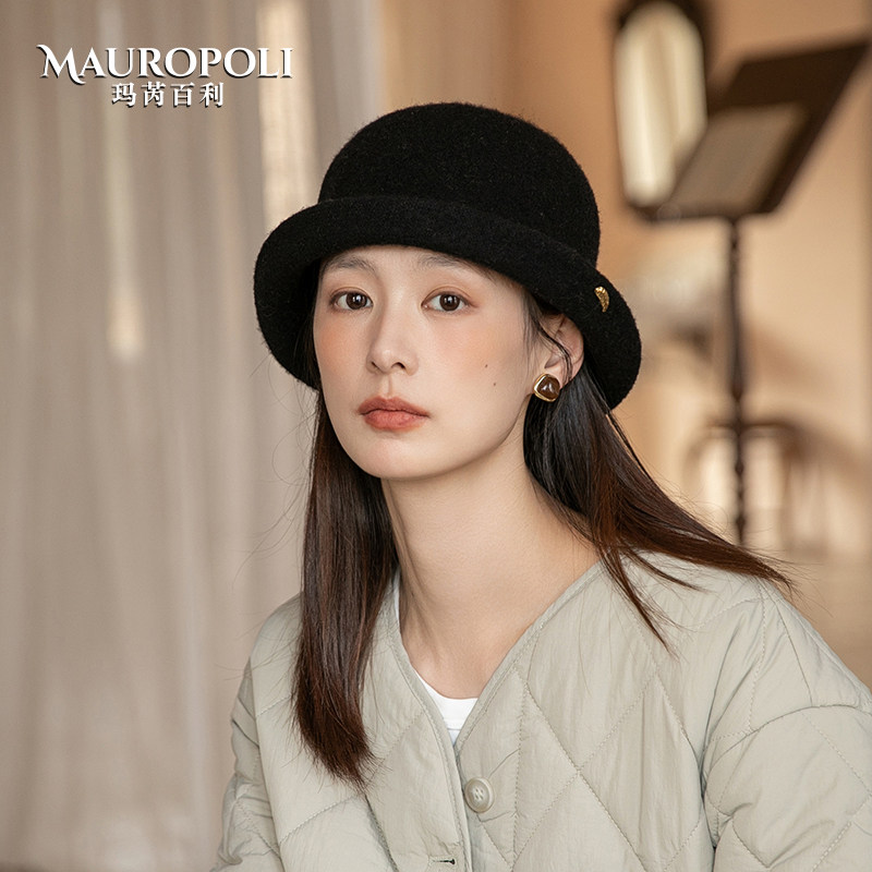 100%羊毛卷边渔夫帽女保暖盆帽女