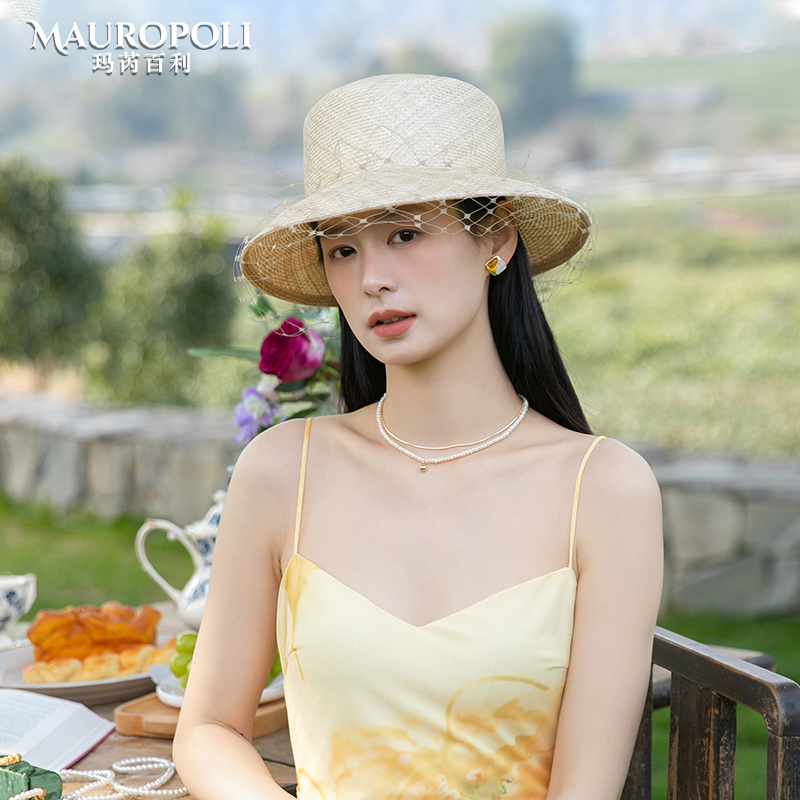 MauroPoli日式大檐草帽女夏优雅