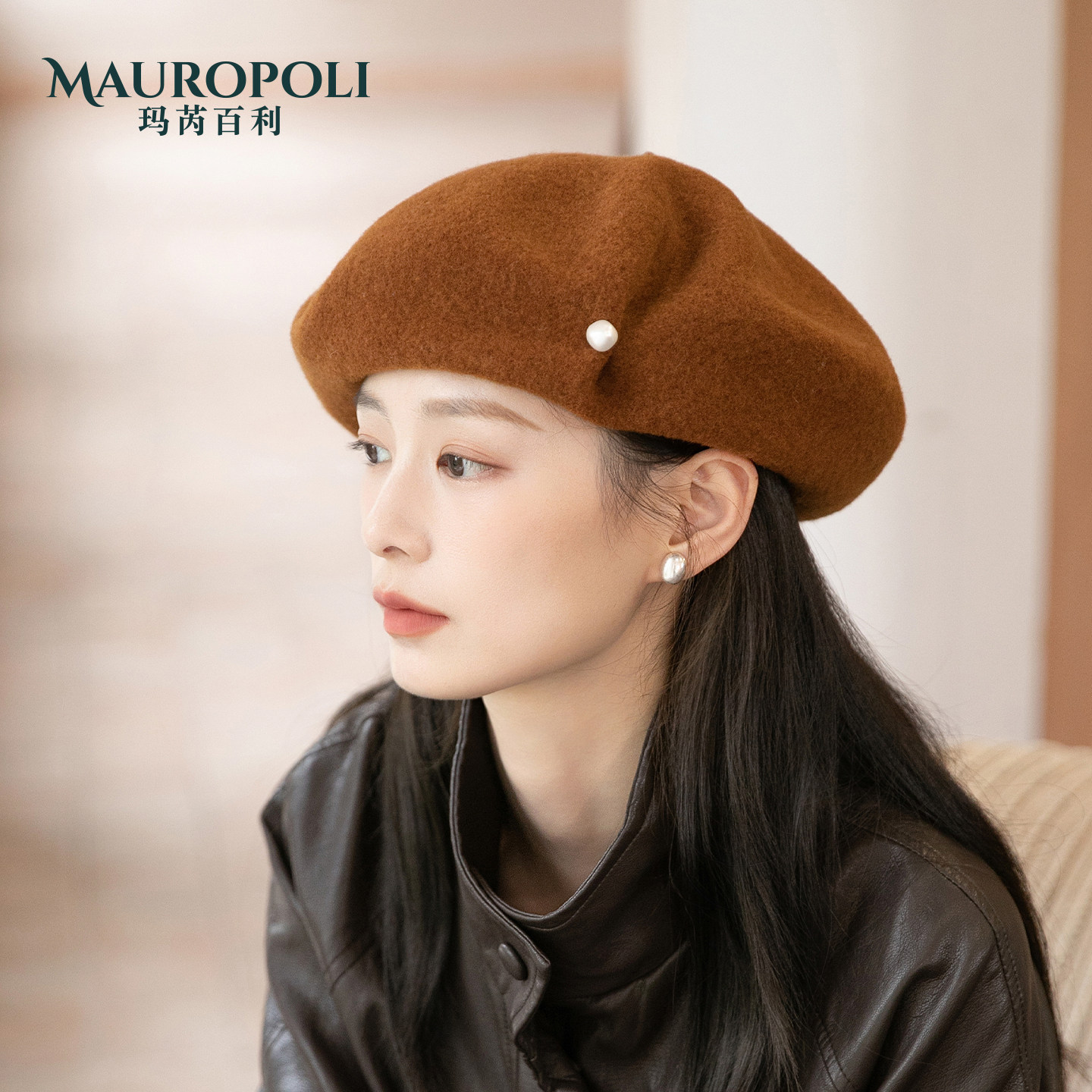 纯羊毛日系贝雷帽女新款画家帽