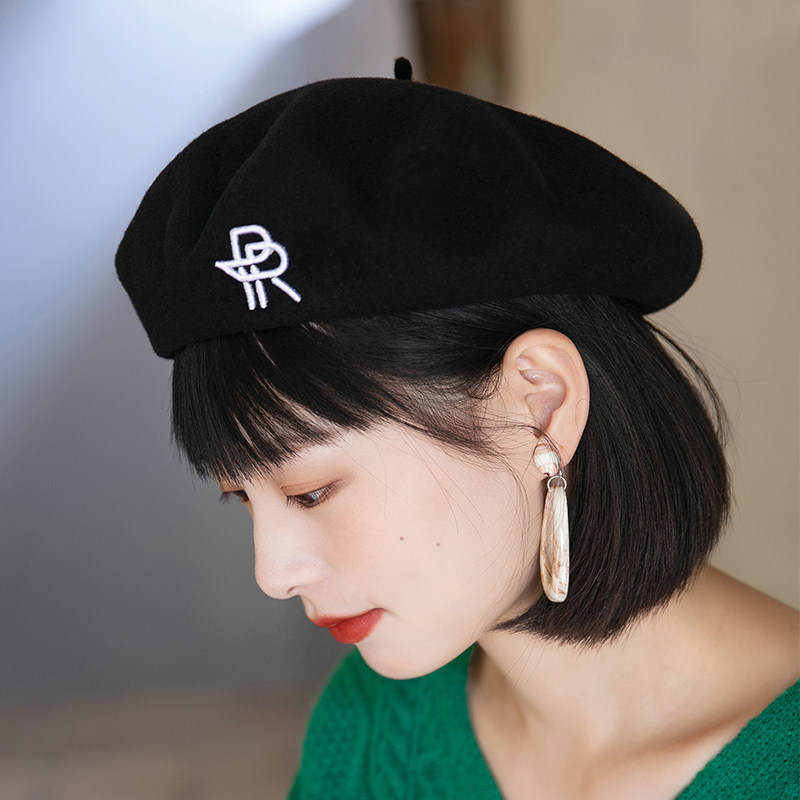 贝雷帽女秋冬羊毛画家帽