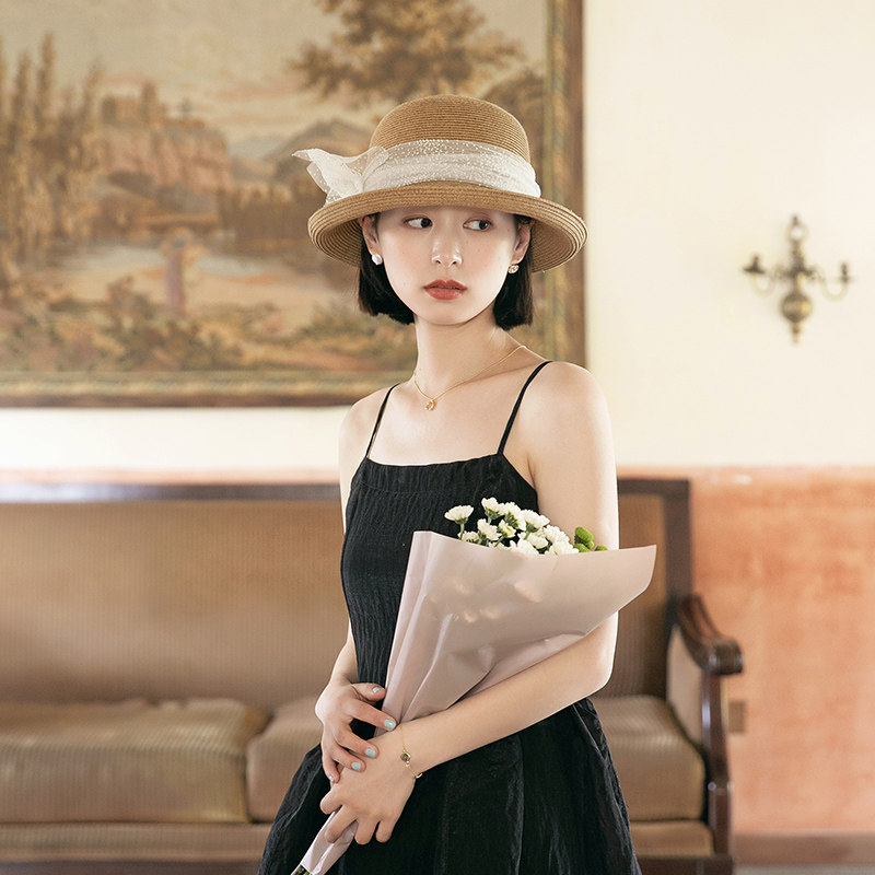草帽女款2026新款巨好看的洋气潮流港风小帽子夏天复古防晒高级感