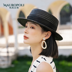 真丝麻平顶草帽女夏季黑色复古礼帽出游度假遮阳帽时尚休闲防晒帽