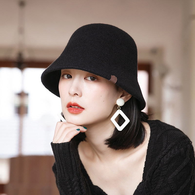 渔夫帽女士秋冬羊毛保暖气质盆帽