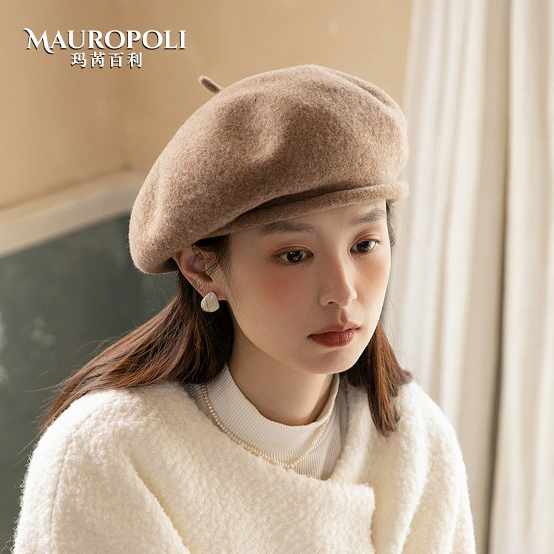 贝雷帽女秋冬纯羊毛韩版画家帽