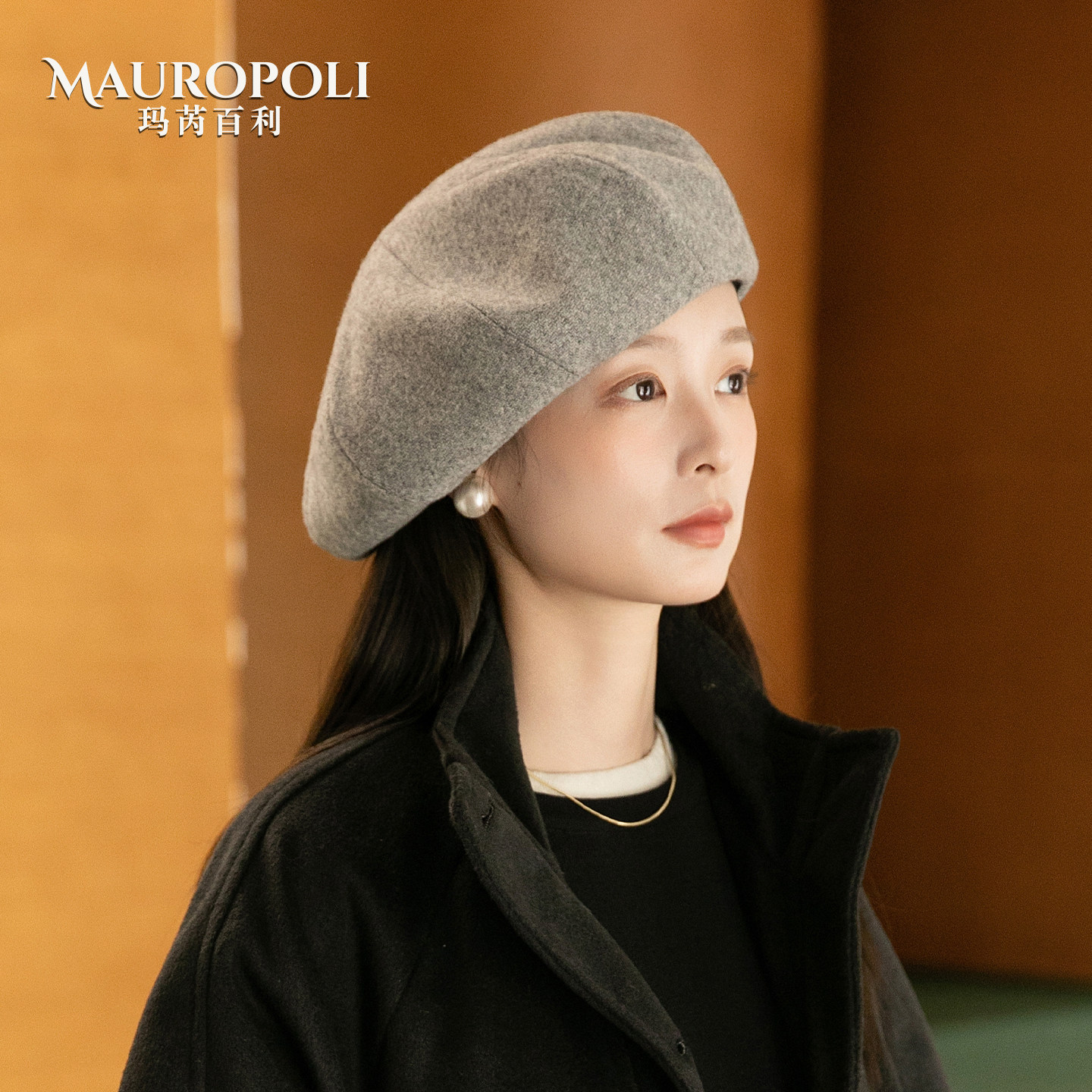 100%纯羊毛贝雷帽灰色羊毛八角帽