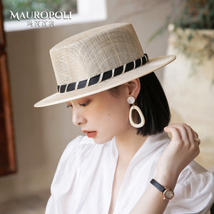法式平顶草帽女夏季透气编织遮阳防晒帽高级感轻奢度假礼帽太阳帽