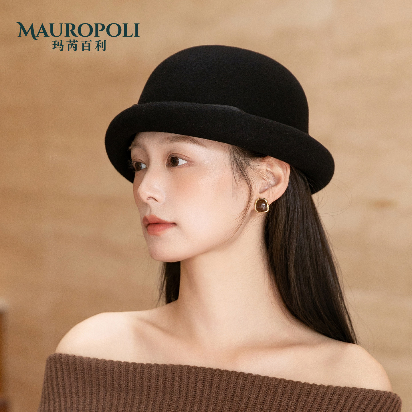 100%羊毛黑色礼帽女赫本风千金帽