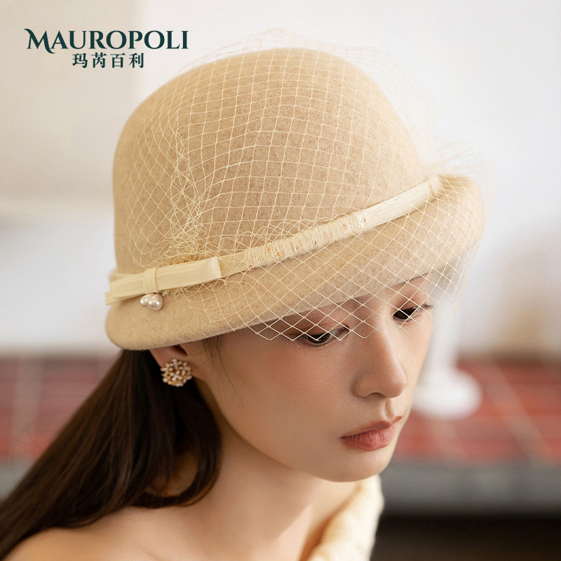 真丝麻网纱礼帽女秋冬季羊毛定型