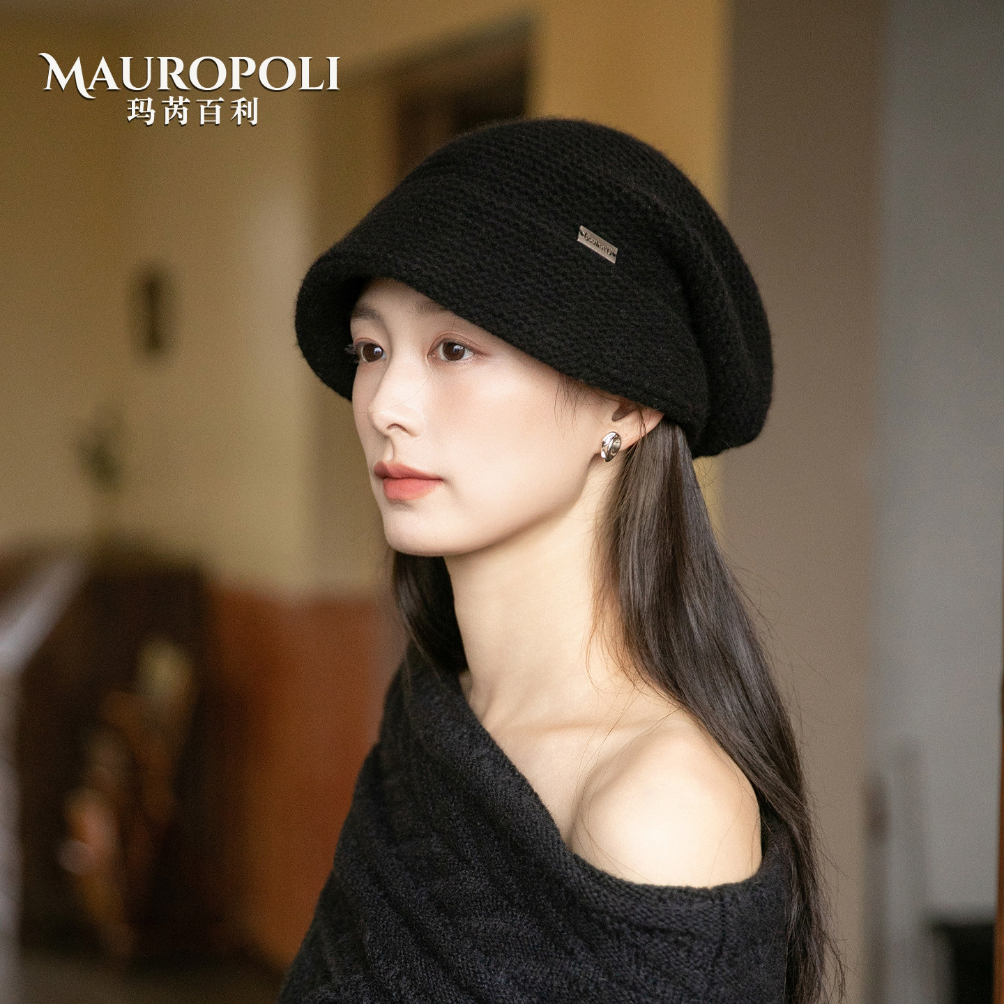 纯羊毛针织帽女显脸小复古毛线帽