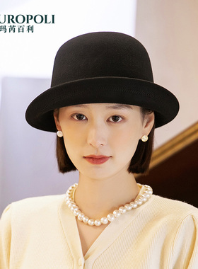 卷边秋冬法式羊毛礼帽子女2025新款名媛赫本风渔夫帽复古时尚盆帽
