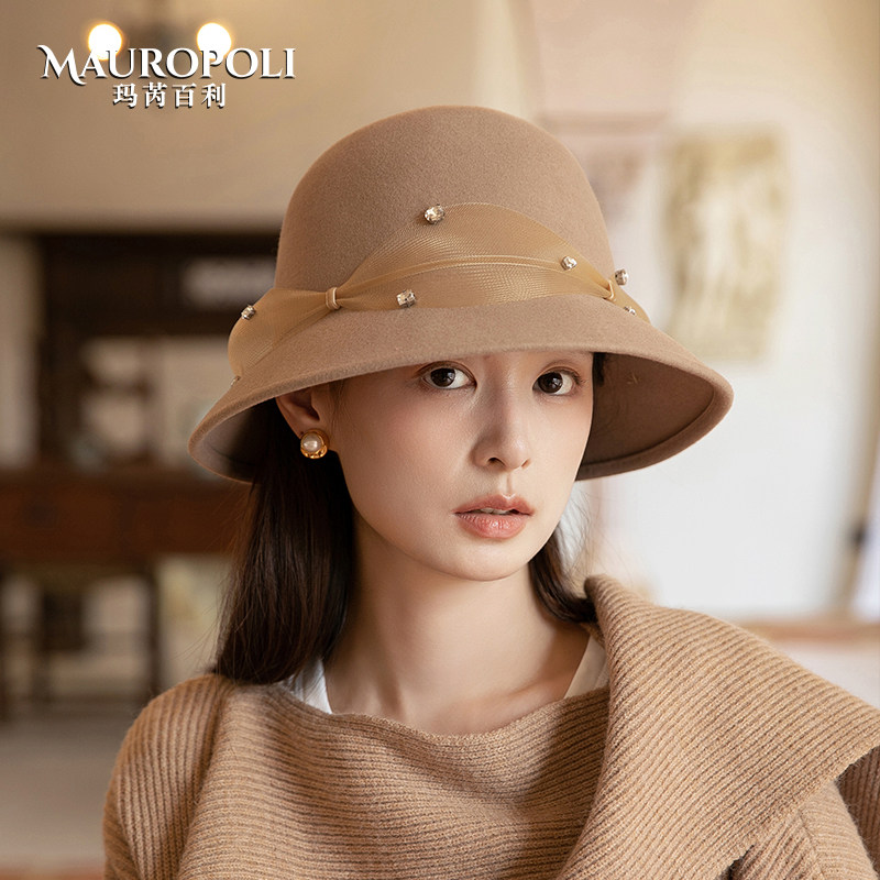 礼帽女秋冬大帽檐纯羊毛渔夫帽