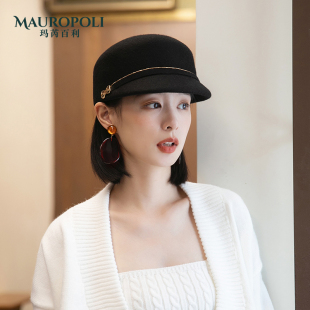 黑色羊毛鸭舌帽女秋冬显脸小新款英伦马术帽保暖气质复古帽子女款