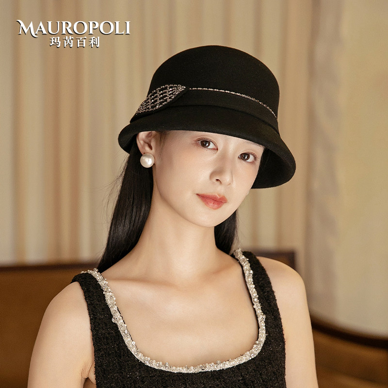 渔夫帽女秋冬纯羊毛显脸小盆帽