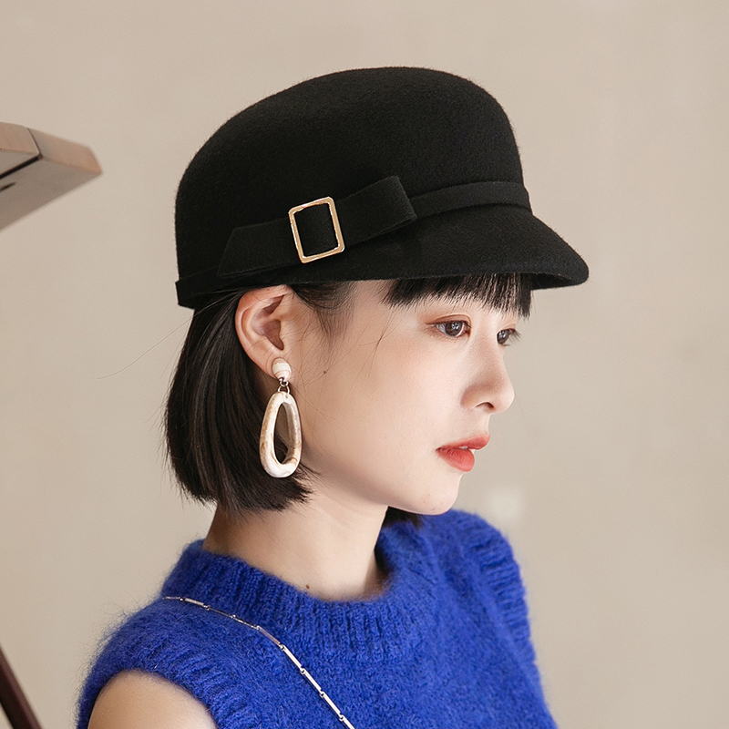 定型羊毛呢海军帽日系百搭帽子
