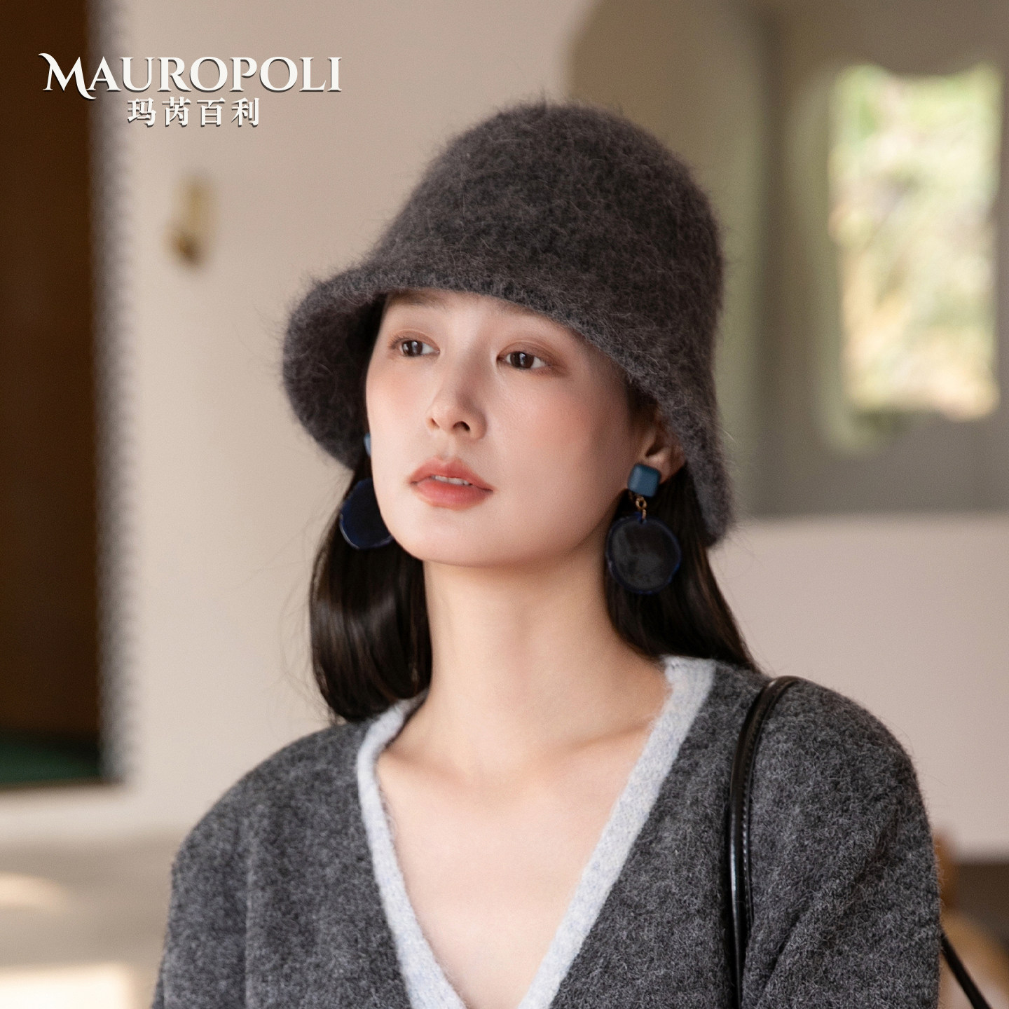 安哥拉兔毛渔夫帽女复古保暖帽子