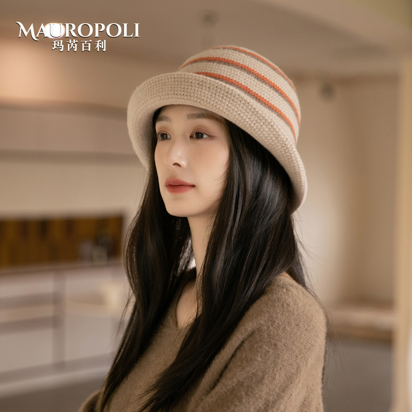 羊毛卷边渔夫帽女复古保暖针织帽