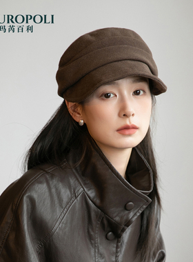 日系咖色鸭舌帽女新款英伦短檐报童帽秋冬显脸小复古百搭帽子女款