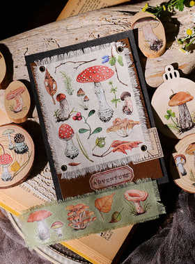 兔子家轻复古拼贴手帐素材布用转印纸平张贴纸蘑菇日记装饰Rub on