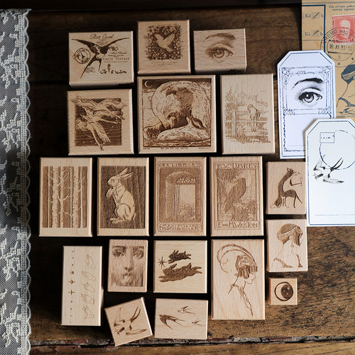 兔子家手账盐系百搭轻复古欧美风【藏书票系列之二】榉木制印章