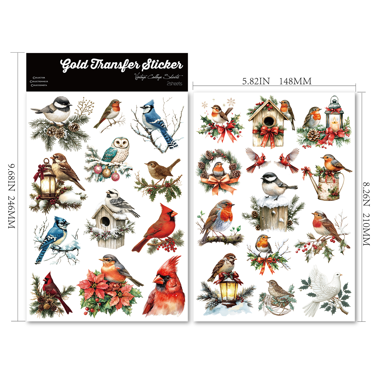 圣诞知更鸟水晶转印贴纸防水耐磨