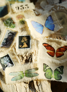 兔子家盐系轻复古蝴蝶邮票布用转印纸刮刮纸手帐素材贴纸Rub on