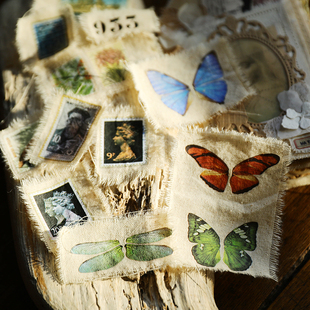 兔子家盐系轻复古蝴蝶邮票布用转印纸刮刮纸手帐素材贴纸Rub