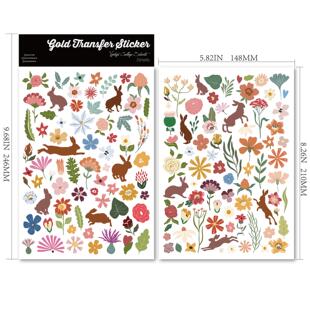 兔子家水晶手账冷转印纸防水贴纸DIY复活节兔兔剪影植物水杯贴纸