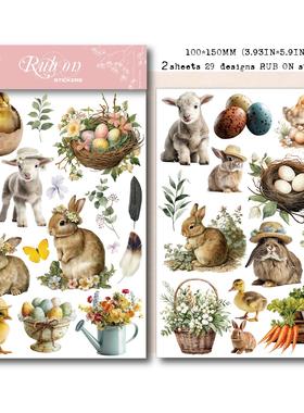 兔子家手帐素材布用刮刮乐贴纸复活节春天农场转印纸贴纸Rub on