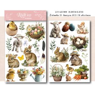 兔子家手帐素材布用刮刮乐贴纸复活节春天农场转印纸贴纸Rub on