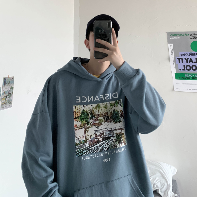 Hong Kong style casual sweater coat trend print personalized loose hooded Fashion Top