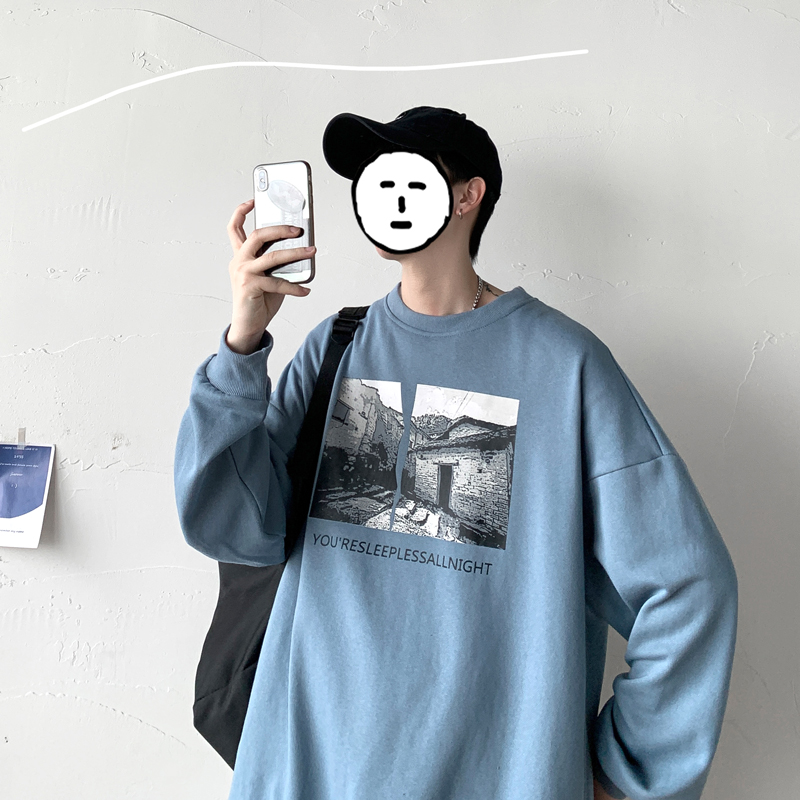 Spring and autumn pullover, Hong Kong style, round neck, casual and loose top