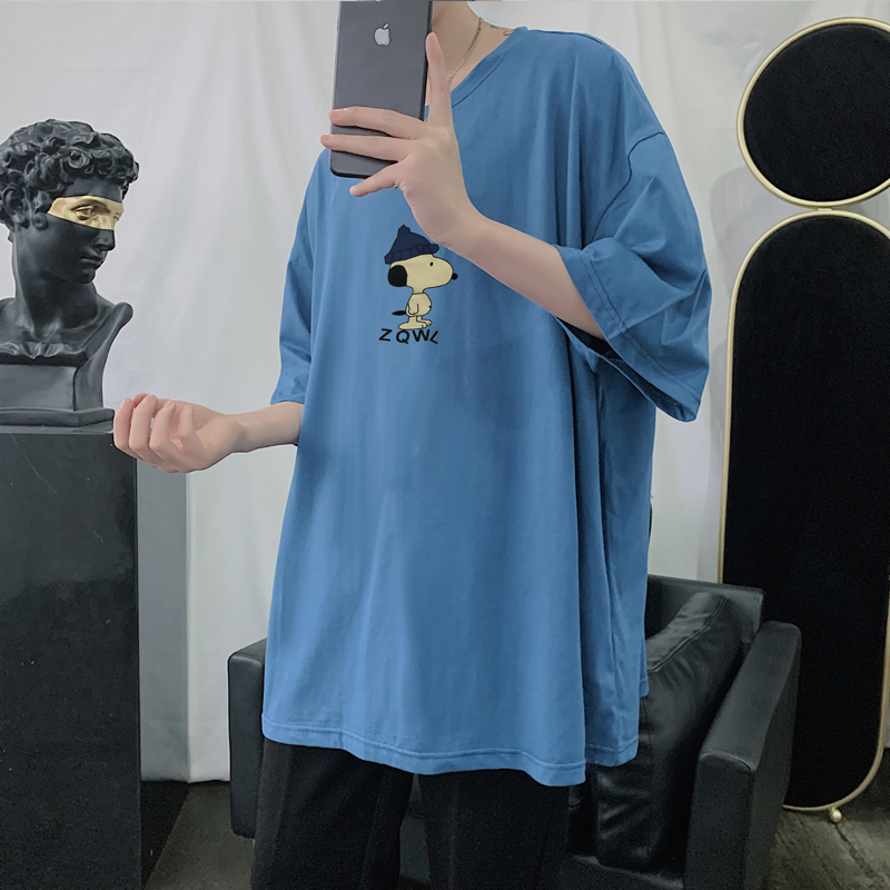 Gangfeng 2021 men's short sleeve T-shirt casual large half sleeve cotton round neck trendy printing loose