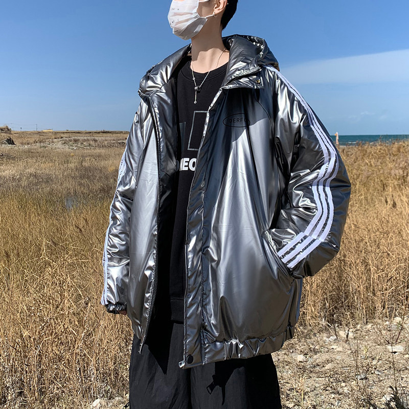 Winter Hong Kong style new cool fashion brand cotton clothes hooded bright loose casual coat