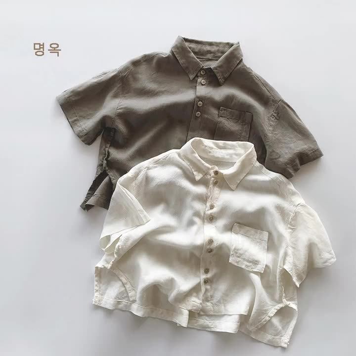 2026男女童韩版个性潮童短袖上衣服爽滑棉感夏季清凉儿童薄款衬衫