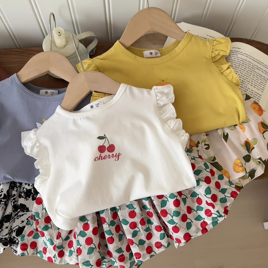 女童短袖背心套装2025夏季新品童装女幼童蝴蝶印花T恤短裙两件套