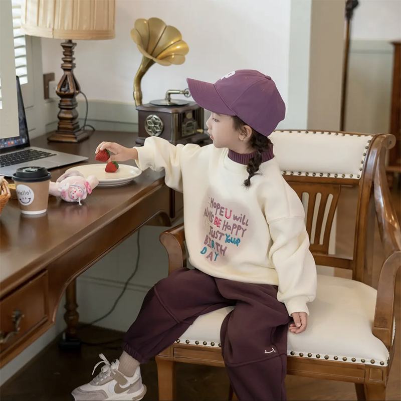 女童纯棉加绒卫衣女宝宝加厚套衫儿童春秋款打底衫中大童上衣卡通