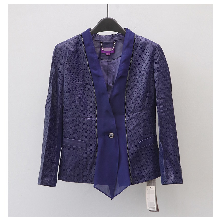 米欧N高端大牌女装折扣专柜正品7560时尚气质镂空羊皮衣真皮外套