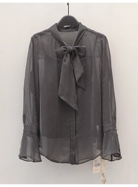 K高端大牌女装专柜正品2598时尚吊带两件套蝴蝶结条纹长袖衬衫夏