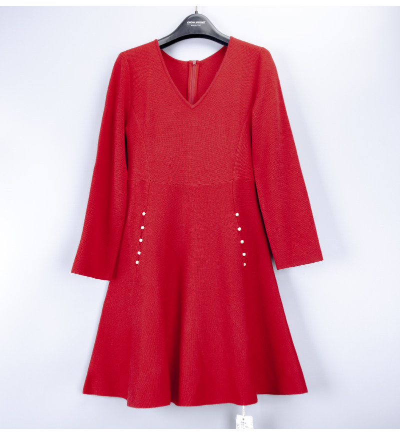 通勤修身显瘦V领针织连衣裙