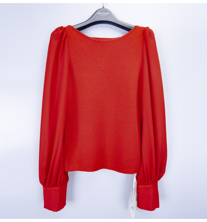 薄款修身拼接灯笼袖针织衫