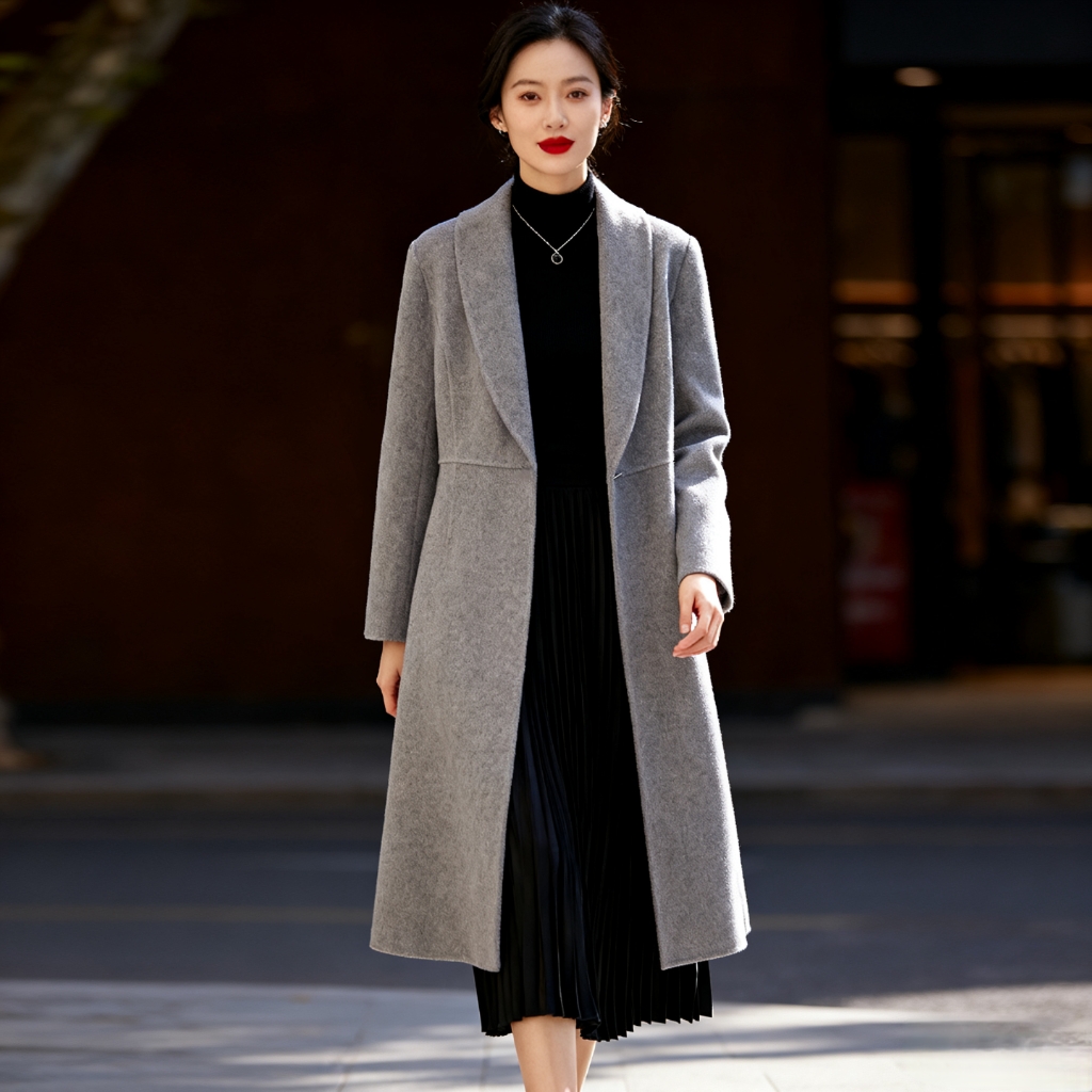 米欧N高端大牌折扣专柜正品7860气质柔软100%羊毛呢大衣中长外套