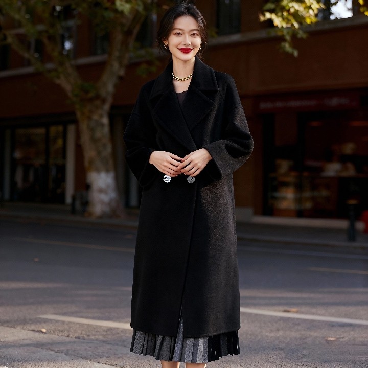 MAV高端羊绒品牌专柜16880宽松山羊绒+超细澳毛厚实西装领呢大衣