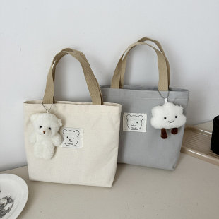 化妆包女帆布包纯色小包包拉链款迷你百搭手提上班外出便携小布袋