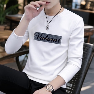 圆领T恤简约打底上衣新款 男青年长袖 时尚 秋衣服低领 高品质棉